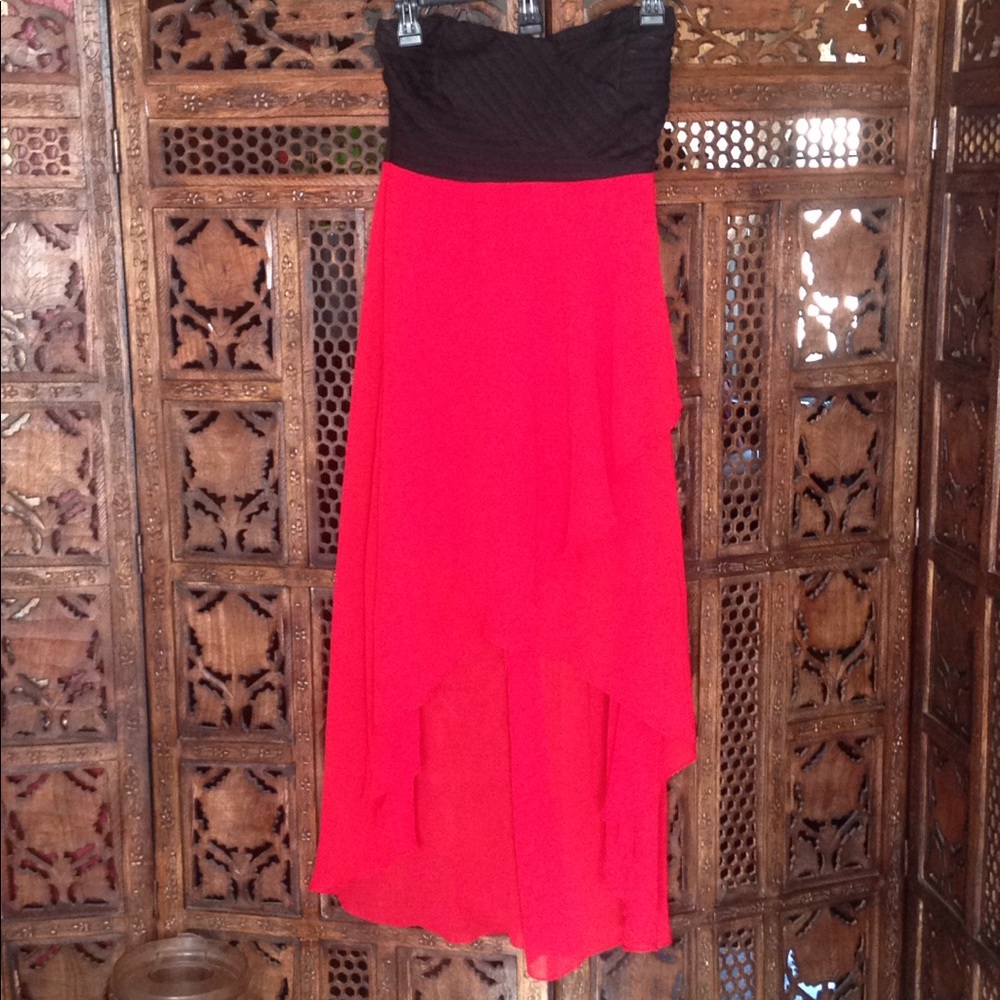 High low red and black party dress
